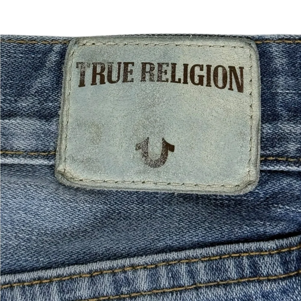 True Religion Mens 34 Jeans Geno Relaxed Slim Blue Cotton Made USA Inseam 33”